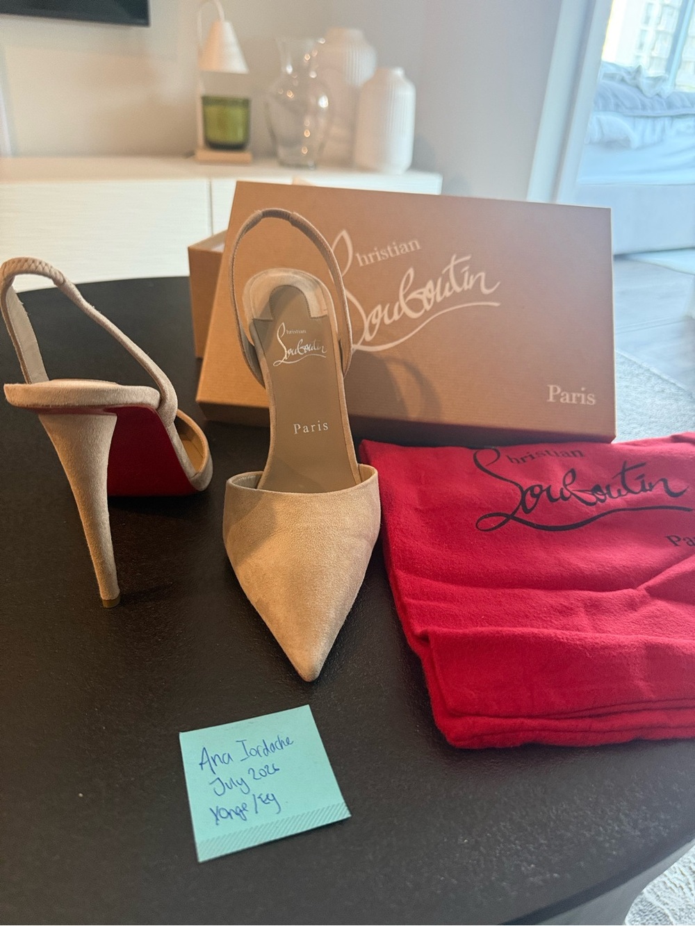 Christian Louboutin Nude Suede Pointed Slingback Heels